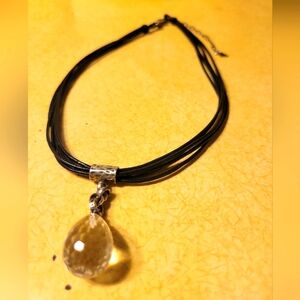 Silpada Designs N1494 black leather  necklace w/faceted quartz pendant